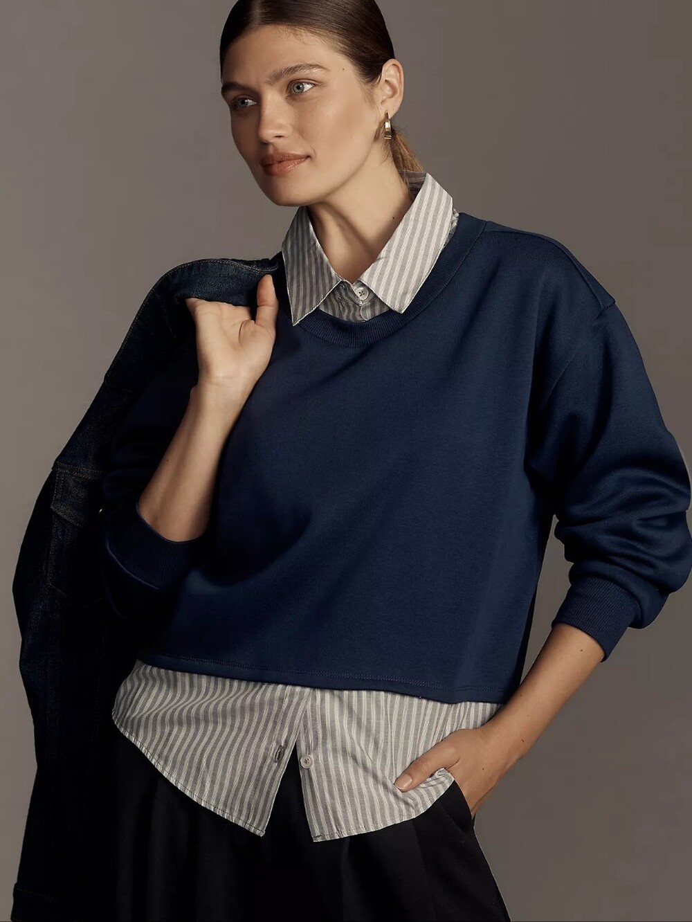 MAEVE for Anthropologie Layered Oversized Twofer Sweatshirt Sz. XS